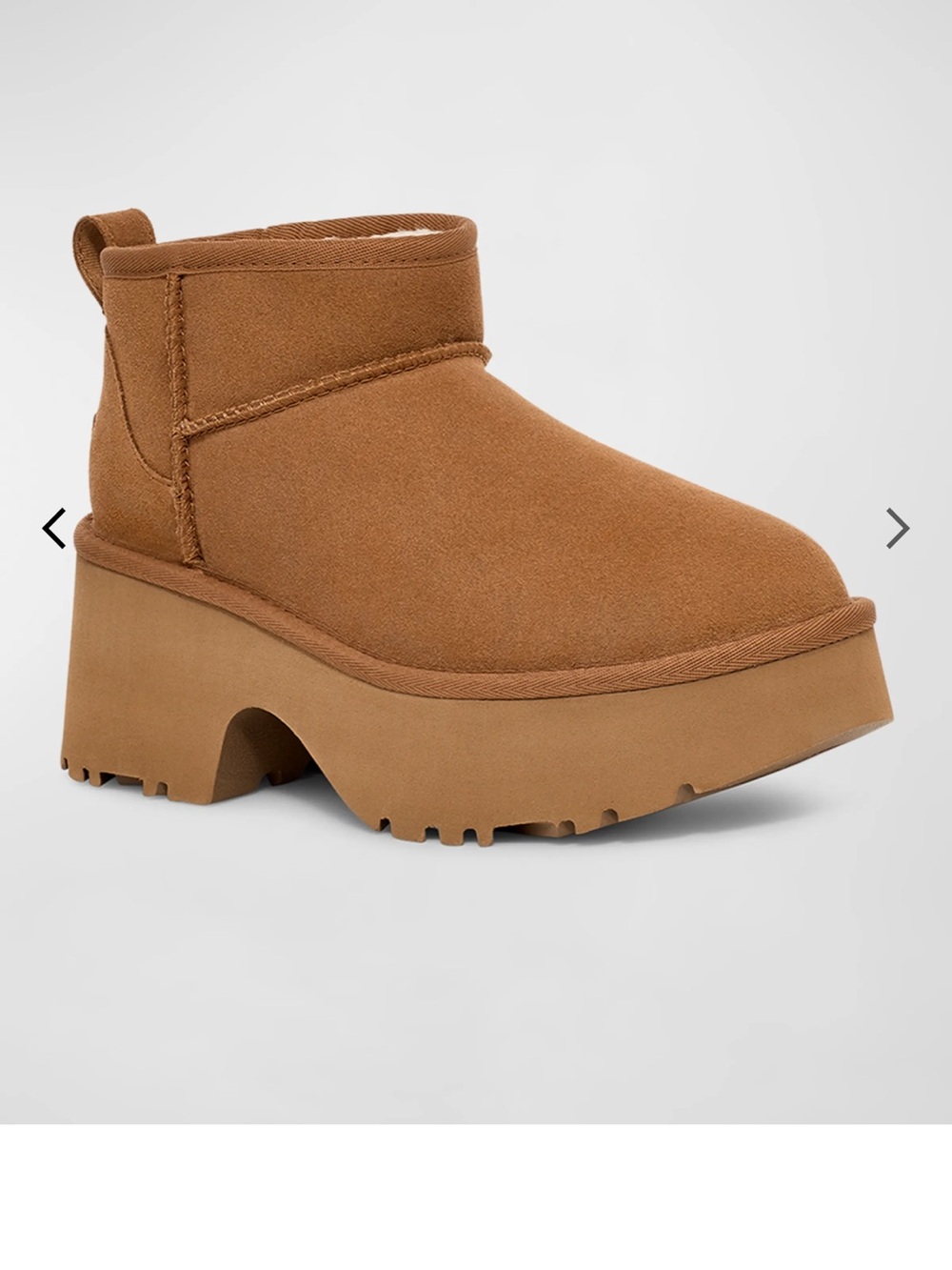 UGG Mini New Heights Chunky Platform Ankle Boot in Chestnut Suede